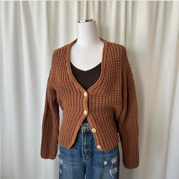 Twothirds chunky knit crochet cardigan brown Size Medium. - Picture 5 of 7